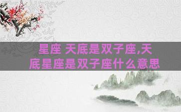 星座 天底是双子座,天底星座是双子座什么意思